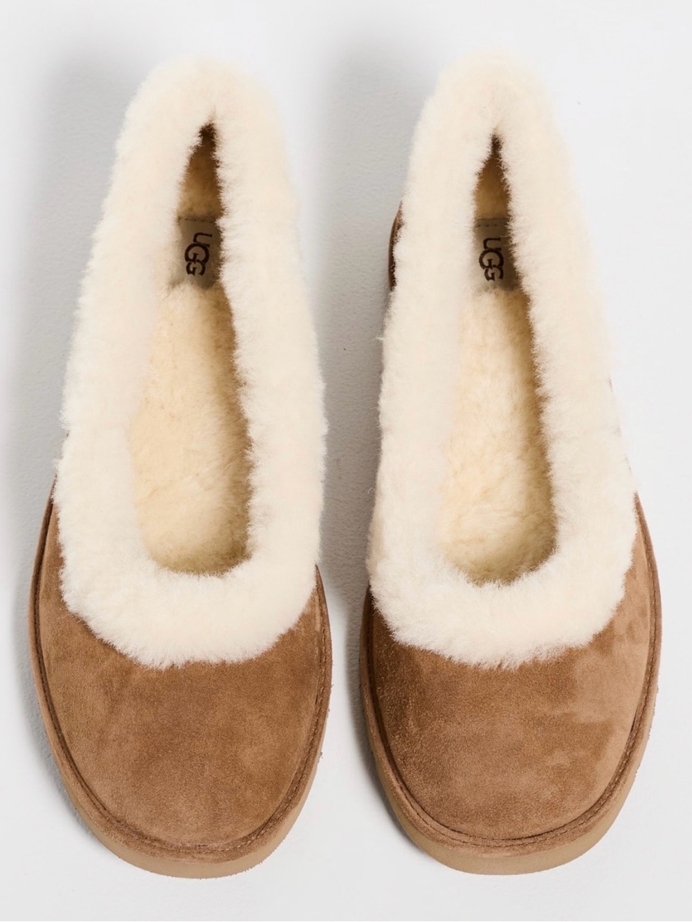UGG Women's Chestnut Suede Shearling Trim Slip-On Slippers